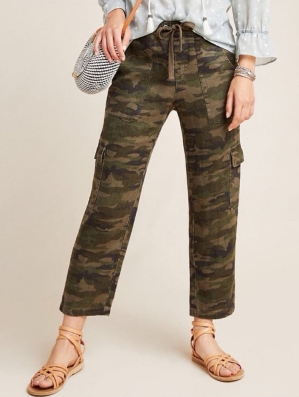 Sanctuary x Anthropologie Discoverer Linen Cargo Pants - olives & black